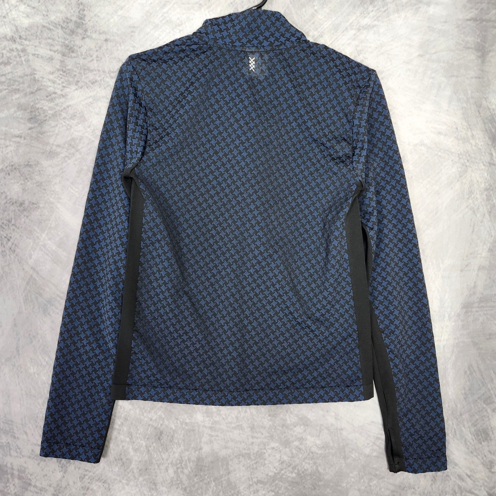 Rhone Après Houndstooth Seamless 1/4 Zip Pullover Navy Gold Zipper Top Medium - Picture 8 of 10